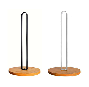 Custom Black Bamboo Paper <strong>Towel</strong> <strong>Stand</strong> Modern Freestanding Tissue Roll Holder with Non-Slip round <strong>Wooden</strong> Base for Kitchen Use - Product Image 2