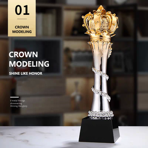 Fabricante JN, trofeos de premios de corona de resina en blanco, trofeo de corona de cristal chapado en oro - Product Image 4