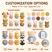 Figurine en peluche personnalisée avec détails de boutons, visage brodé, poupée mascotte douce pour la vente en gros de produits IP OEM