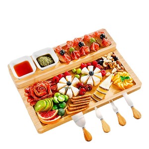 Bamboo <b>Cheese</b> Board With <b>Knife</b> <b>Set</b> 15x10 Inch For Party Serving Natural Wood Color - Product Image 5