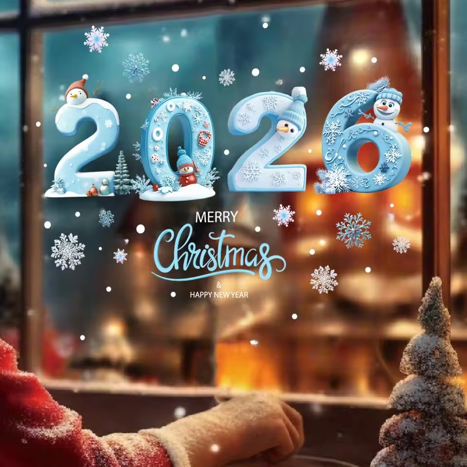 2026 рождественские наклейки на стеклянные окна с мультяшным дизайном наклейки для дома Рождественские украшения подарки Navidad Noel Kerst 2025