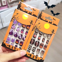 Halloween Citrouille Démon Mode Press-On Nails 24Pcs ABS Faux Ongles pour Doigts Design Élégant