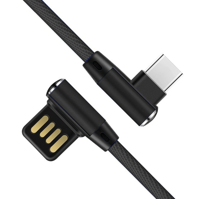 Double Elbow Braided Data Cable for iphone Android Micro-USB Type Nylon Jacket C-C Ports Mobile Game Charging Cable