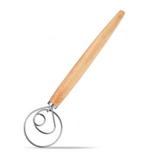 Dough Whisk Stainless Steel Dutch Style Bread Dough Hand Mixer Long Wooden Handle Kitchen <b>Baking</b> Tools for Bread and Pastry - Product Image 1