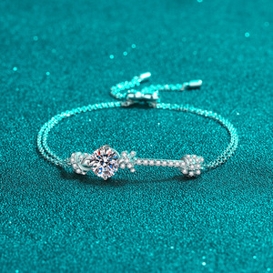 Wholesale 925 Sterling <b>Silver</b> Female Double Chain <b>Bangle</b> Push-Pull Design with 2 Carat Moissanite Beautiful <b>Bracelet</b> - Product Image 3