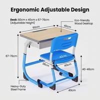 Ensemble bureau et chaise réglables en métal pour étudiants avec rangement, idéal pour les salles de classe, les centres de formation et les salles d'étude