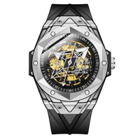 Reloj Mecánico Automático para Hombre, a la Moda, con Caja de Aleación, Esfera con Indicadores, Cierre Oculto, Correa de Silicona, Resistente al Agua 30M, Estilo Hip Hop