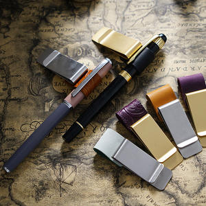 Pennenlus Met Koperen Clip Toplaag Lederen Traveller Pen Mouw Contant Geld Clip Pennenclips Houder Voor Dagboekplanner Pocket - Product Image 2