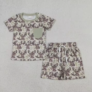 Conjunto de Pijama de Camuflaje para Bebés Niños, Camiseta de Manga Corta con Bolsillo y Pantalones Cortos, Atuendo de Verano - Product Image 5