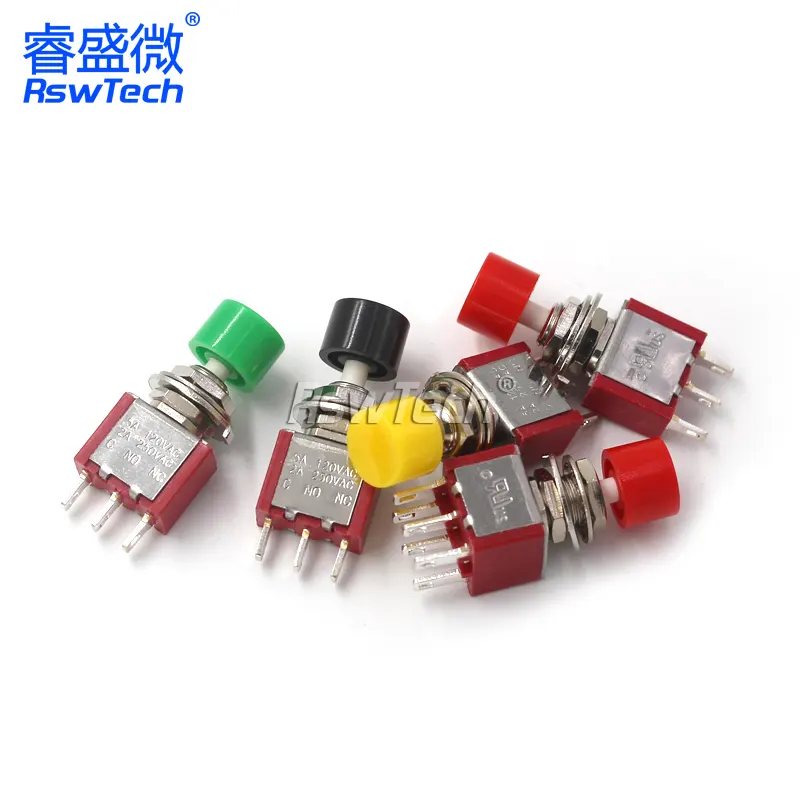 Wholesale Mini Rocker Toggle On Off Switch With Red Color 6 Pin On 3 Position Electronic Toggle Switches Self-Resetting Switch