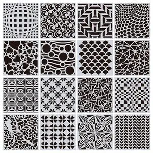 16Pack Reusable Plastic Geometric Stencils Set Painting Templates Mandala Art Drawing DIY Mold Patterns for Wall