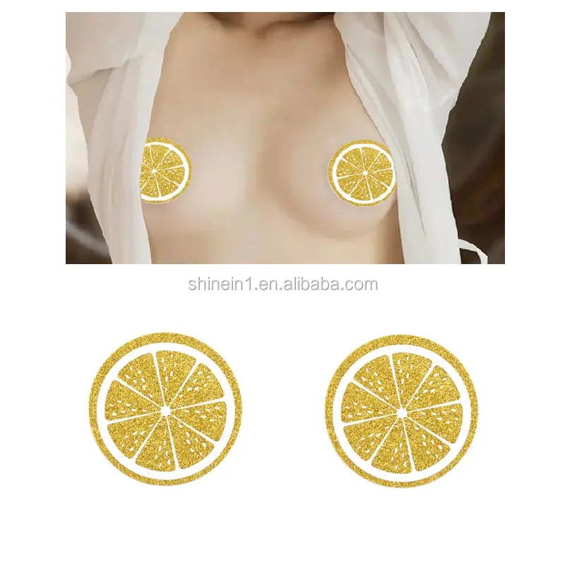 卸売レモンの形セクシーなキラキラ乳首カバー自己粘着性ランジェリー胸女性乳首パンティー