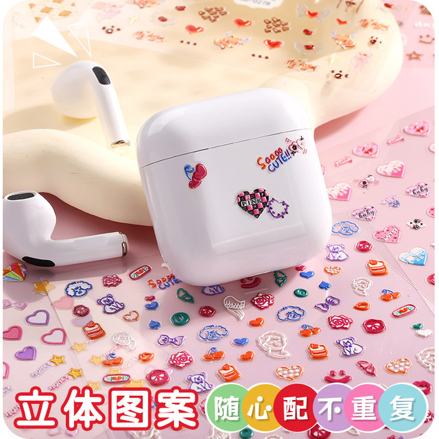Puffy Sticker Cartoon Embossing Printing Waterproof PVC Valentine'S Day Decorative Stickers For Airpods Case
