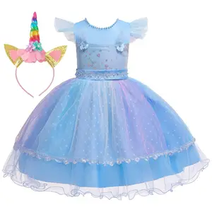 Gaun pesta bermanik unicorn anak perempuan, dress fancy Halloween cosplay anak 6 bulan sampai 5 tahun