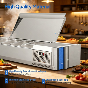 Mesa de trabajo refrigerada comercial de acero inoxidable, mostrador refrigerador para ensaladas, para ingredientes de cocina. - Product Image 3