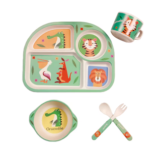 7 pièces ensemble bambou enfants vaisselle ensemble enfants plats assiette bol tasse fourchette et cuillère ustensile couverts repas dessin animé vaisselle - Product Image 5