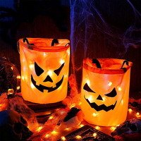 Keranjang Lipat dengan Lampu LED Tas Permen Labu untuk Trick Treat di Pesta Natal Perayaan Thanksgiving