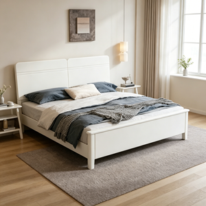 Minimalist Upholstered Soft Bed <b>Frame</b> Queen Size White Fabric Wood <b>Box</b> Spring Design - Product Image 4