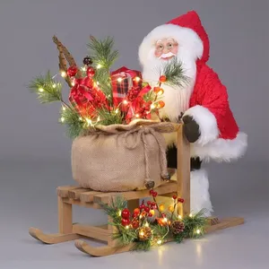 Christmas Figurines Handcart Santa Claus Doll With Gift Bags Party Supplies 50cm LED Light Up Red Santa Claus Sleigh