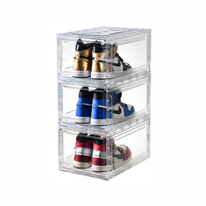 Shoe Display box Side opening magnetic plastic storage stackable sneakers sneakers shoe box dust and moisture resistant
