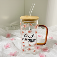 Gobelet à thé au lait en verre borosilicate imprimé avec couvercle, isolation sous vide, paroi épaissie, résistance aux hautes températures, design minimaliste
