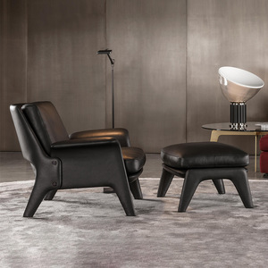 Fauteuil lounge en cuir style nordique avec repose-pieds, fauteuil de salon, fauteuil individuel pour la maison ou l'hôtel - Product Image 2