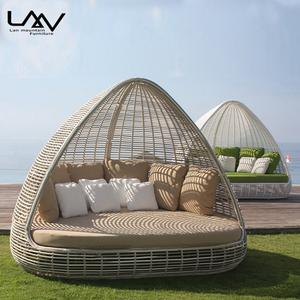 Modern <strong>Outdoor</strong> Rattan Sun Bed Aluminium Frame Chaise Lounge Garden Patio Hotel Pool <strong>Daybed</strong> <strong>With</strong> <strong>Canopy</strong> - Product Image 1