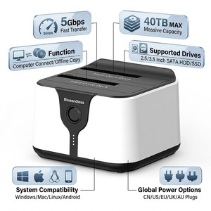 Base de Conexión para Discos Duros SATA, USB 3.0, Doble Bahía, Copia Fuera de Línea, 5Gbps, 40TB, para <span class=keywords><strong>Servidor</strong></span> NAS, Almacenamiento en la Nube Privada, Venta al Por Mayor - Product Image 1