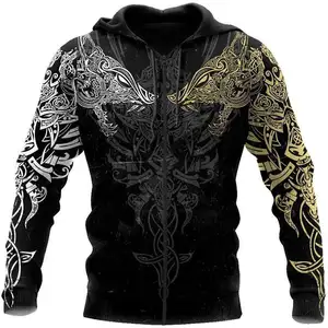 2024 Cross-border foreign trade Men's Viking sweater long sleeve3dPrinted sports leisure pullover zip hoodie