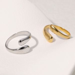 European American Minimalist <b>Gold</b>-color Plated Stainless Steel <b>Ring</b> Women's Open Geometric Design Shell Stone Simple Niche - Product Image 2