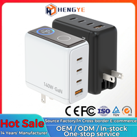 Pengisi Daya Dinding GaN 140W dengan Layar Digital Pintar, 4 Port Pengisian Cepat 40W Tipe C, 18W USB A, Deteksi Suhu, GaN Smart Display