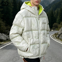 Blouson matelassé à capuche personnalisé pour homme, style streetwear, effet vieilli, délavé à l'acide, doublure contrastante, ourlet à cordon, manteau d'hiver décontracté et doux, OEM