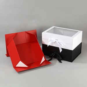 Custom Logo Luxury Magnetic Foldable <b>Gift</b> <b>Box</b> with Transparent Window and Ribbon for <b>Valentines</b> Day Cosmetic Souvenir Packaging - Product Image 2