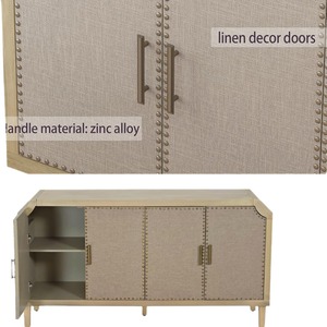 Manufacturer's 60-inch console table with linen doors, sofa table, wooden <b>sideboard</b> with adjustable 2-shelf. - Product Image 5