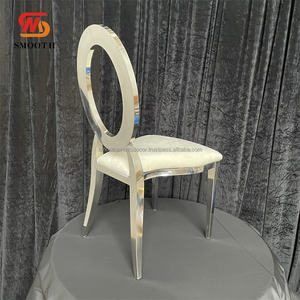 SMOOTH, gran oferta, silla de cojín de cuero Pu plateado, sillas de comedor con respaldo redondo de acero inoxidable para eventos de boda - Product Image 1