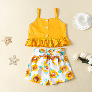 Importation de vêtements pour bébés de Chine : Ensemble court d'été pour filles, style 'Cake', avec chemisier à fines bretelles et motif floral - Product Image 1