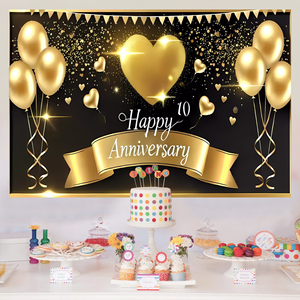 5 * 3Ft Schwarz gold Ballon Happy <span class=keywords><strong>Anniversary</strong></span> Hintergrund Hintergrund Geburtstags feier Dekoration <span class=keywords><strong>Banner</strong></span> Hintergrund Hintergrund - Product Image 2