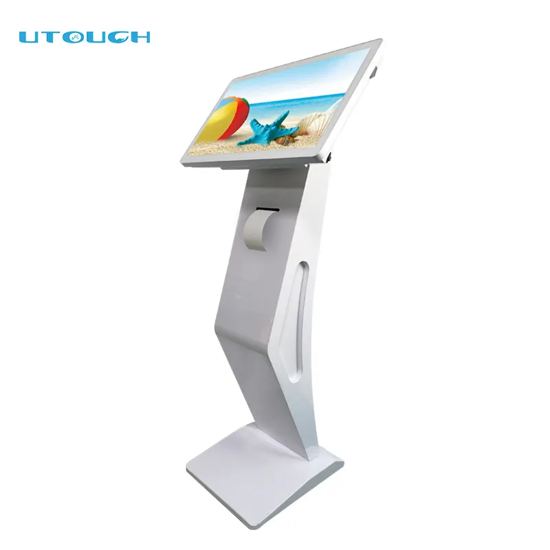 Supporto da pavimento FHD touch screen da 21.5 pollici check in kiosk terminali self-service stampante per ricevute chiosco interattivo per interni