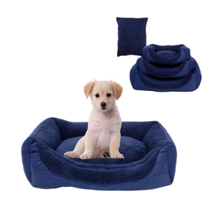 Set di Tre Pezzi per Cuccia per Animali Domestici in Lino Marrone, Design Quadrato con Dettagli Verniciati a Spruzzo - Product Image 2
