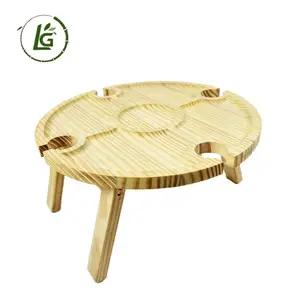 Foldable Round Kids Picnic Beach Tables Mesa Dobravel Dining Table Folding Wood Picnic Table Holder With Wine Bottle Glass