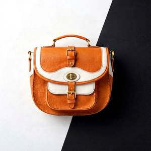 Bolso de Hombro de Cuero Genuino para Mujer, Estilo Vintage, Forma de Concha, Cierre de Hebilla, Impermeable, con Dos Asas - Product Image 1
