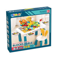 Nouveau produit éducatif très demandé : Ensemble de construction 104 pièces en plastique pour enfants, comprenant un circuit de dinosaures à assembler soi-même, des briques coulissantes, une table et des chaises