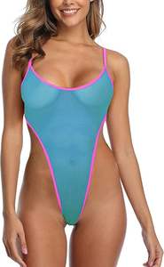 Beachwear Mesh mayo kadın mayosu kadın şeffaf mayo aracılığıyla Bikini seti bayanlar Tan See Through - Product Image 3