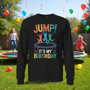 T-shirt à manches longues Jump Its My Birthday Trampoline pour enfants et adultes, vêtements de fête amusants - Product Image 3