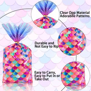 Bolsas <span class=keywords><strong>de</strong></span> plástico <span class=keywords><strong>de</strong></span> celofán <span class=keywords><strong>de</strong></span> sirena <span class=keywords><strong>de</strong></span> diseño único para niña, cumpleaños, fiesta temática del mar, dulces, galletas, aperitivos - Product Image 2