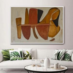 Grande peinture à l'huile abstraite minimaliste Wabi-Sabi marron sur toile avec cadre, texture neutre, art mural pour la maison, l'hôtel, le salon - Product Image 2