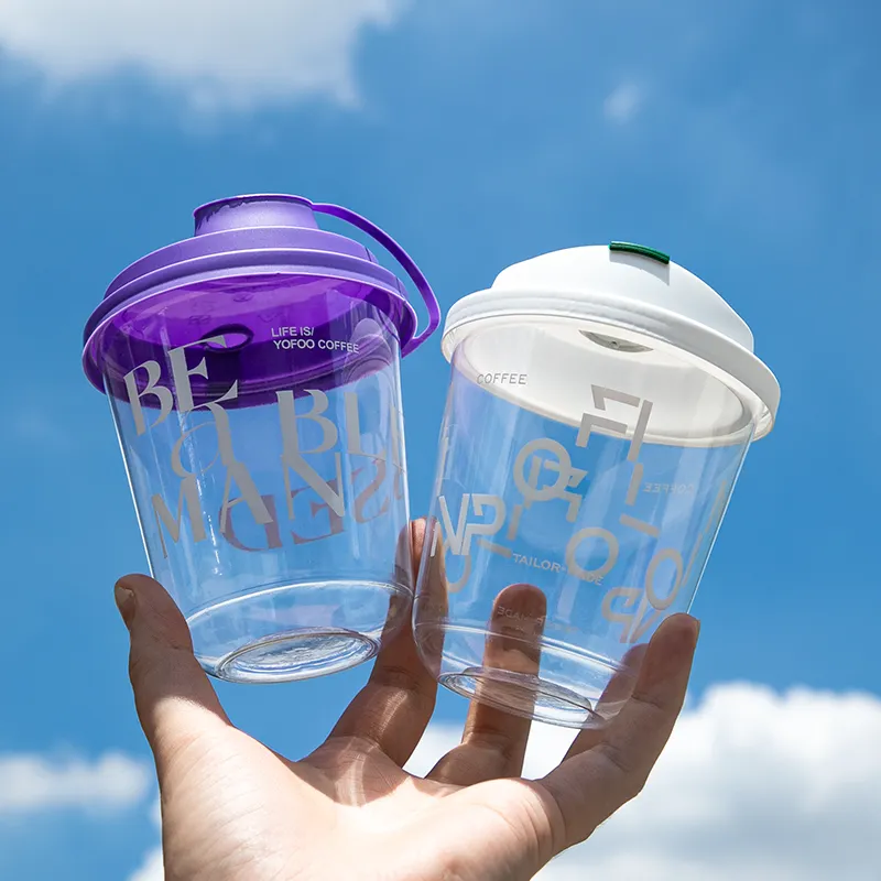 U hình dạng nhựa dùng một lần PP Pet cup 12oz 16oz BOBA trà cà phê nước trái cây PP cup rõ ràng hoặc in có nắp đậy