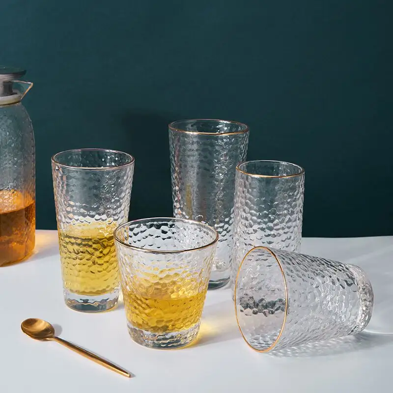 Garbo altın jant cam 26 yıl toptan 12oz sprey renkli cam bardak dekoratif suyu cam içme bardağı