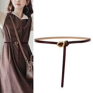Vente chaude Or Alliage Boucle <span class=keywords><strong>Ceinture</strong></span> Véritable En Cuir Véritable Femmes Mince <span class=keywords><strong>Ceinture</strong></span> Cravate Lady DressWaistband Ceintures - Product Image 5