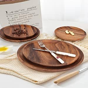 Assiettes en <span class=keywords><strong>bois</strong></span> d'acacia Plateau rond Nettoyage facile Plateau <span class=keywords><strong>de</strong></span> service pour aliments Dessert <span class=keywords><strong>Assiette</strong></span> à salade Plateaux <span class=keywords><strong>de</strong></span> fruits - Product Image 6